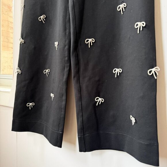 NWT Anthropologie The Colette Cropped Wide Leg Pants Maeve Bow Sequin Black - Picture 10 of 17